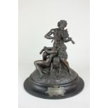 Cyprian Godebski (1835-1909), a bronze figure group of a seated man playing a violin to a