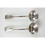 A pair of Victorian silver fiddle pattern sauce ladles, maker Chawner & Co, London 1869, monogrammed
