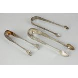 A set of George IV silver sugar tongs with shell shaped bowls, Edinburgh 1825, 15cm, another pair