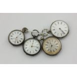 Four silver open face pocket watches