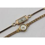 A lady's 9ct gold bracelet watch, and another on gilt metal bracelet