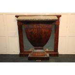 A Neo-Classical inlaid mahogany console table with marble top (a/f) and central flame figured urn