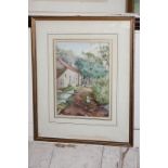 Henry H Pean (19th century), country scene, young girl before a water mill, watercolour, signed,