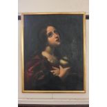 Italian school, Old Master style figure of a female saint gazing upwards and holding a vase, oil