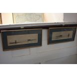 Frank H Mason (1875-1965), two framed etchings of sailing vessels off a coastline, both signed in