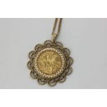 A 1908 full sovereign pendant on a 9ct curb link chain