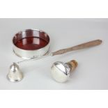 A Portuguese silver wine coaster, maker Topazio, marked 925, an American silver candle snuffer by