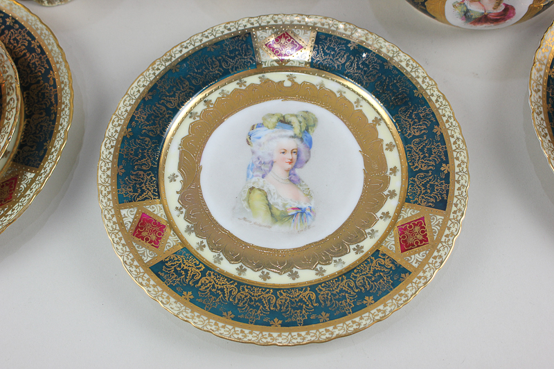 A 19th century Vienna porcelain part tea service, each piece with a portrait of French nobility, - Image 2 of 3