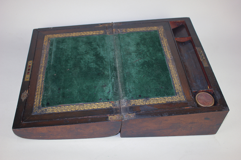 A Victorian inlaid walnut writing slope, domed top with inlaid banding, enclosing fitted interior - Image 2 of 2
