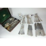 A Christofle silver plated part canteen of cutlery including soup ladle, six dinner forks and