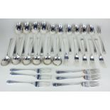 A mid-20th century silver canteen of cutlery to include six dinner forks, dessert forks, six dessert
