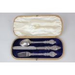 A Victorian silver cased christening set of knife, fork and spoon, maker Martin Hall & Co, Sheffield