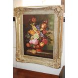 Schouten, Dutch style floral still life including roses, tulips, daffodils, oil on panel, signed,