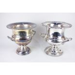 A silver plated campana urn shape wine cooler with floral cast border, 26cm high, and another