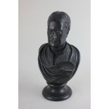 A Wedgwood black basalt portrait bust of a gentleman, believed to be Joseph Flaxman, 23cm high