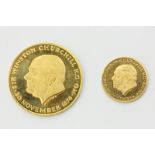 An 18ct gold Winston Churchill limited edition commemorative two-coin set with profile portrait