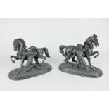 A pair of spelter Marley horses with youths in 19th century dress, 15cm high