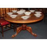 A Victorian mahogany breakfast table with circular tilt top, on baluster stem and tripod base with