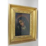 Continental school, portrait of Mary, Mother of Christ, oil on copper, unsigned, faded paper label