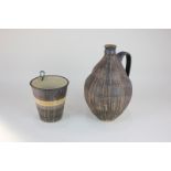 A Ray Marshall studio pottery flagon, 21cm, and a matching beaker, in fine lined matte glaze