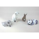 Four Royal Copenhagen figures of animals, to include a panda, cat, rabbit and two ducks