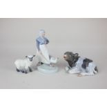 A Royal Copenhagen porcelain figure of a farm woman with goose, 18cm, together with a model of a