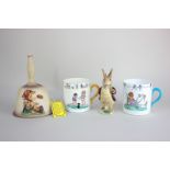 Two Shelley china Hilda Cowham nursery ware porcelain mugs, 'Fairies here Fairies there' and '
