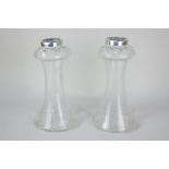 A pair of Edwardian silver collared cut glass vases, Birmingham 1907, 23cm high