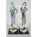 Two Giuseppe Armani Florence figures of women in 1920's dress, with flowers, 'Lily', and 'Daisy',