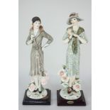 Two Giuseppe Armani Florence figures of women in 1920's dress, with flowers, 'Rose' and 'Carnation',