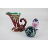A Beswick ware cornucopia, together with two glass paperweights