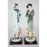 Two Giuseppe Armani Florence figures of women in 1920's dress, with flowers, 'Poppy', and '