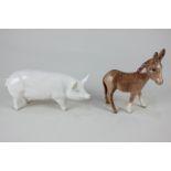 A Beswick porcelain model of a sow Ch Wall Queen 40th (1452A), together with a model of a donkey