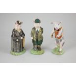 Three Beswick pig character figures, Lady Pig ECF11, Gentleman Pig ECF10, and Richard, 14.5cm, (a/