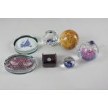 A Caithness miniature millefiori glass paperweight, boxed, together with six assorted paperweights