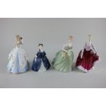 Four Royal Doulton figures comprising Laura HN2960, Fiona HN2694, Debbie HN2385, and Clarissa HN2345