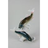 A Karl Ens porcelain figure group of two fish, 28cm high