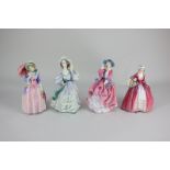 Four Royal Doulton porcelain figures of ladies, Janet (HN1537), Miss Demure (HN1402), Top o' the