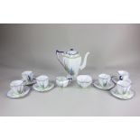 A Shelley porcelain coffee set for six, in the My Garden pattern on Queen Anne form (some pieces a/