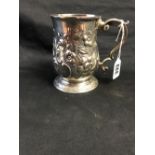 Hallmarked Silver: An ornate Christening tankard to "Jill Marie Eills 1818, London 1762 William