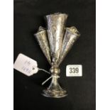 Hallmarked Silver: Continental triple flower spray holder, heavily decorated with rustic scenes,