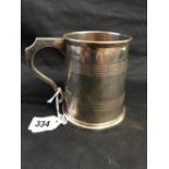 Hallmarked Silver: Tankard, turned design. Maker H.A. Sheffield. 8½ozs.