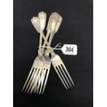 Hallmarked Silver: Dessert forks, Kings pattern Sheffield, Copper Brothers x 5. 9.8ozs.