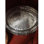 Late Victorian Hukin and Heath silver plated oval tray, naturalistic hammered decoration, stamped