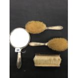 Hallmarked Silver and tortoiseshell ladies dressing table set, mirror, hand brushes (2), hair