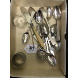 Hallmarked Silver: Georgian teaspoons, 8, harlequin set, Victorian dessert spoon, sugar nips,