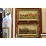 Rudolph Stone c1920 oil on board "Hunting Studies" signed lower right - a pair, gilt framed, approx.