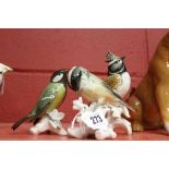 20th cent. Ceramics: Karl Enns bird ornaments Coal Tit, Great Tit and Crested Tit.