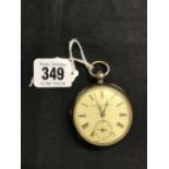 Hallmarked Silver: Cased fob watch with key wind movement, Kay & Company.