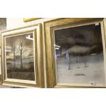 Linda Anne: Watercolours "Moon Shadow" initialled, framed and glazed 18½ins. x 15ins. and "Snow